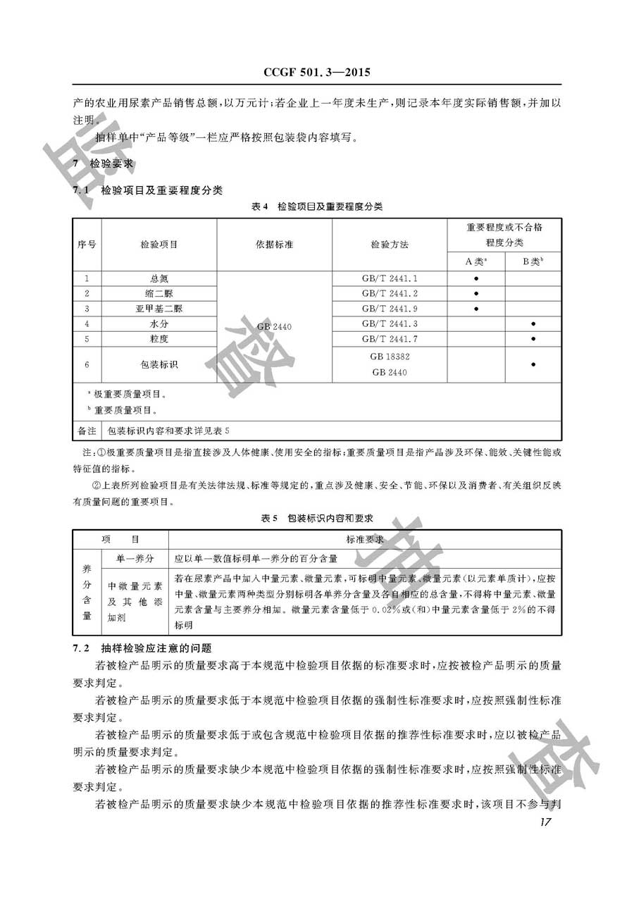 农业用尿素产品质量监督抽查实施规范