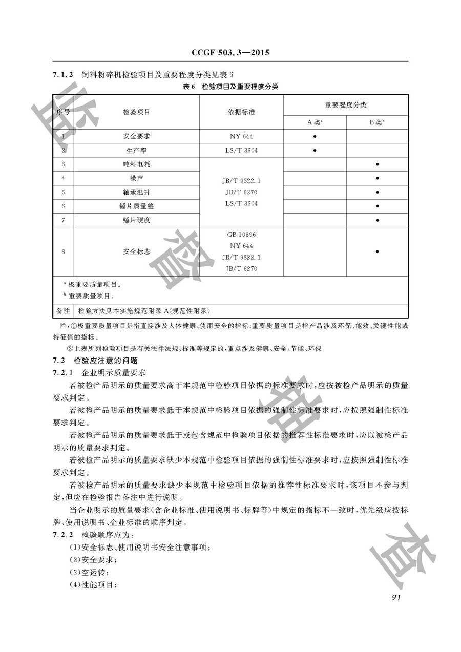 饲料加工机械产品质量监督抽查实施规范