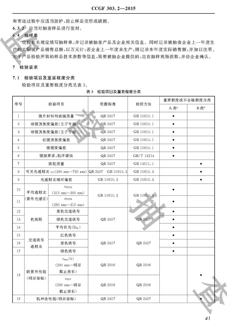 太阳镜产品质量监督抽查实施规范